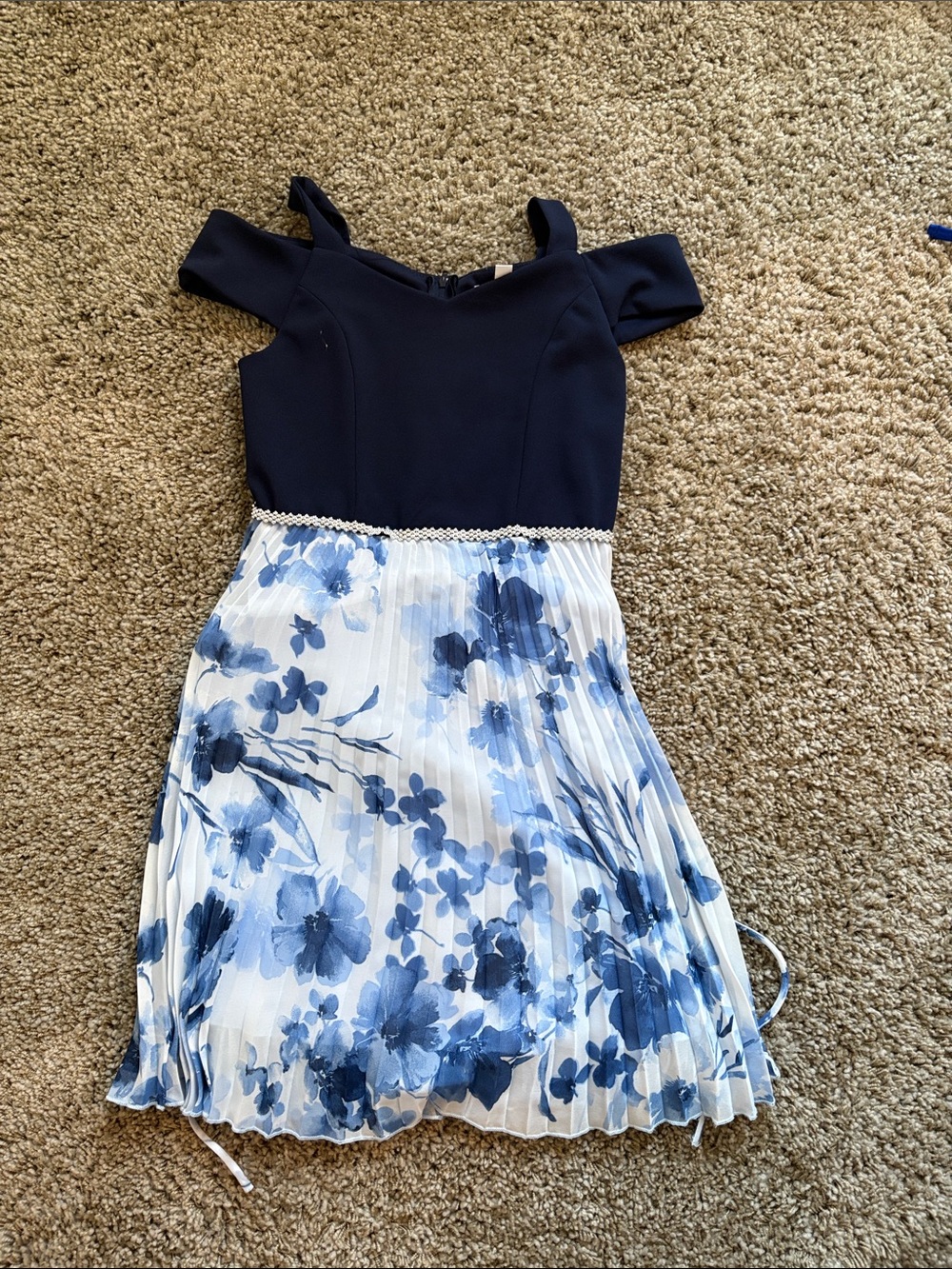 Speechless Navy and White Floral Pleated Dress